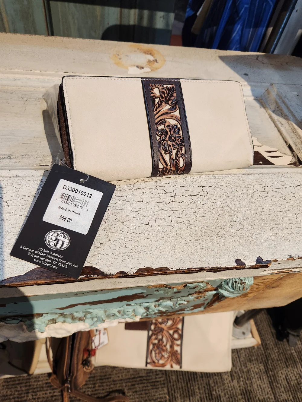 Leather-Tooled Cream Wallet By Angel Ranch